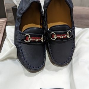 Gucci Boys Navy Leather Moccasins